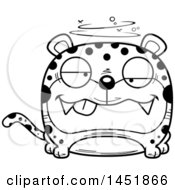 Clipart Graphic Of A Cartoon Black And White Lineart Drunk Leopard Character Mascot Royalty Free Vector Illustration