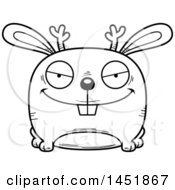 Clipart Graphic Of A Cartoon Black And White Lineart Sly Jackalope Character Mascot Royalty Free Vector Illustration