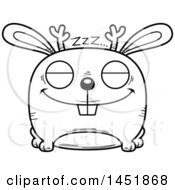 Clipart Graphic Of A Cartoon Black And White Lineart Sleeping Jackalope Character Mascot Royalty Free Vector Illustration
