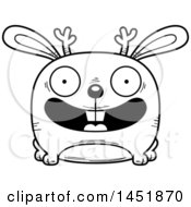 Clipart Graphic Of A Cartoon Black And White Lineart Smiling Jackalope Character Mascot Royalty Free Vector Illustration
