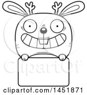 Poster, Art Print Of Cartoon Black And White Lineart Jackalope Character Mascot Over A Blank Sign