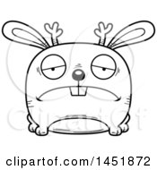 Clipart Graphic Of A Cartoon Black And White Lineart Sad Jackalope Character Mascot Royalty Free Vector Illustration