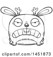 Clipart Graphic Of A Cartoon Black And White Lineart Mad Jackalope Character Mascot Royalty Free Vector Illustration