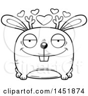 Clipart Graphic Of A Cartoon Black And White Lineart Loving Jackalope Character Mascot Royalty Free Vector Illustration