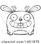 Clipart Graphic Of A Cartoon Black And White Lineart Grinning Jackalope Character Mascot Royalty Free Vector Illustration