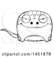Clipart Graphic Of A Cartoon Black And White Lineart Sly Gecko Character Mascot Royalty Free Vector Illustration