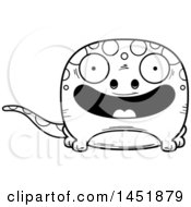 Clipart Graphic Of A Cartoon Black And White Lineart Smiling Gecko Character Mascot Royalty Free Vector Illustration