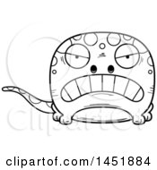 Clipart Graphic Of A Cartoon Black And White Lineart Mad Gecko Character Mascot Royalty Free Vector Illustration