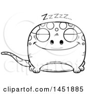 Poster, Art Print Of Cartoon Black And White Lineart Sleeping Gecko Character Mascot