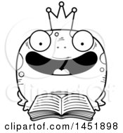 Clipart Graphic Of A Cartoon Black And White Lineart Reading Frog Prince Character Mascot Royalty Free Vector Illustration