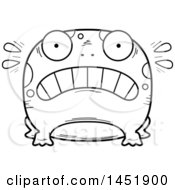 Clipart Graphic Of A Cartoon Black And White Lineart Scared Frog Character Mascot Royalty Free Vector Illustration