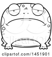 Clipart Graphic Of A Cartoon Black And White Lineart Sad Frog Character Mascot Royalty Free Vector Illustration