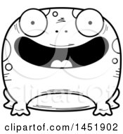 Clipart Graphic Of A Cartoon Black And White Lineart Happy Frog Character Mascot Royalty Free Vector Illustration