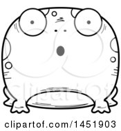 Clipart Graphic Of A Cartoon Black And White Lineart Surprised Frog Character Mascot Royalty Free Vector Illustration