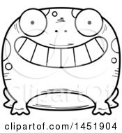 Clipart Graphic Of A Cartoon Black And White Lineart Grinning Frog Character Mascot Royalty Free Vector Illustration
