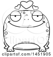 Clipart Graphic Of A Cartoon Black And White Lineart Loving Frog Character Mascot Royalty Free Vector Illustration