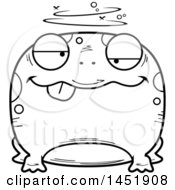 Clipart Graphic Of A Cartoon Black And White Lineart Drunk Frog Character Mascot Royalty Free Vector Illustration