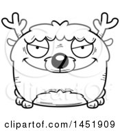 Clipart Graphic Of A Cartoon Black And White Lineart Sly Deer Character Mascot Royalty Free Vector Illustration