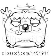 Clipart Graphic Of A Cartoon Black And White Lineart Drunk Deer Character Mascot Royalty Free Vector Illustration
