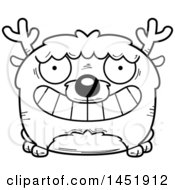Clipart Graphic Of A Cartoon Black And White Lineart Grinning Deer Character Mascot Royalty Free Vector Illustration