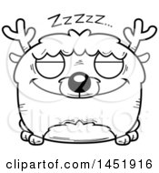 Clipart Graphic Of A Cartoon Black And White Lineart Sleeping Deer Character Mascot Royalty Free Vector Illustration