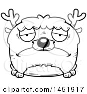Clipart Graphic Of A Cartoon Black And White Lineart Sad Deer Character Mascot Royalty Free Vector Illustration