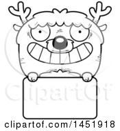 Poster, Art Print Of Cartoon Black And White Lineart Deer Character Mascot Over A Blank Sign