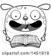 Poster, Art Print Of Cartoon Black And White Lineart Reading Dog Character Mascot