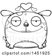 Clipart Graphic Of A Cartoon Black And White Lineart Loving Dog Character Mascot Royalty Free Vector Illustration