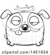 Clipart Graphic Of A Cartoon Black And White Lineart Drunk Dog Character Mascot Royalty Free Vector Illustration