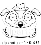 Clipart Graphic Of A Cartoon Black And White Lineart Loving Dog Character Mascot Royalty Free Vector Illustration