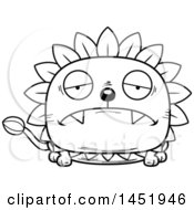 Clipart Graphic Of A Cartoon Black And White Lineart Sad Dandelion Character Mascot Royalty Free Vector Illustration