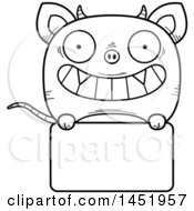 Poster, Art Print Of Cartoon Black And White Lineart Chupacabra Character Mascot Over A Blank Sign