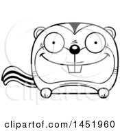 Clipart Graphic Of A Cartoon Black And White Lineart Happy Chipmunk Character Mascot Royalty Free Vector Illustration