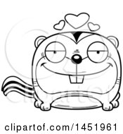 Clipart Graphic Of A Cartoon Black And White Lineart Loving Chipmunk Character Mascot Royalty Free Vector Illustration
