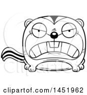Clipart Graphic Of A Cartoon Black And White Lineart Mad Chipmunk Character Mascot Royalty Free Vector Illustration