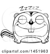 Poster, Art Print Of Cartoon Black And White Lineart Sleeping Chipmunk Character Mascot