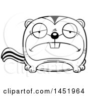 Clipart Graphic Of A Cartoon Black And White Lineart Sad Chipmunk Character Mascot Royalty Free Vector Illustration