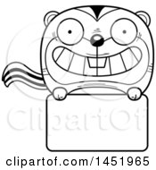 Poster, Art Print Of Cartoon Black And White Lineart Chipmunk Character Mascot Over A Blank Sign