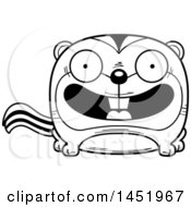 Clipart Graphic Of A Cartoon Black And White Lineart Smiling Chipmunk Character Mascot Royalty Free Vector Illustration