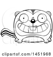 Clipart Graphic Of A Cartoon Black And White Lineart Grinning Chipmunk Character Mascot Royalty Free Vector Illustration