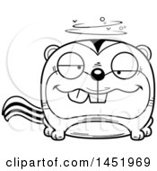 Clipart Graphic Of A Cartoon Black And White Lineart Drunk Chipmunk Character Mascot Royalty Free Vector Illustration