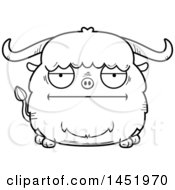 Clipart Graphic Of A Cartoon Black And White Lineart Bored Ox Character Mascot Royalty Free Vector Illustration