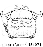 Clipart Graphic Of A Cartoon Black And White Lineart Drunk Ox Character Mascot Royalty Free Vector Illustration