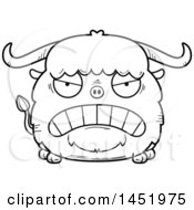 Clipart Graphic Of A Cartoon Black And White Lineart Mad Ox Character Mascot Royalty Free Vector Illustration