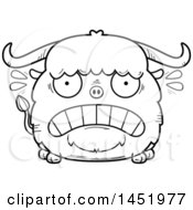Clipart Graphic Of A Cartoon Black And White Lineart Scared Ox Character Mascot Royalty Free Vector Illustration