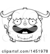 Clipart Graphic Of A Cartoon Black And White Lineart Happy Ox Character Mascot Royalty Free Vector Illustration