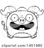 Poster, Art Print Of Cartoon Black And White Lineart Smiling Ox Character Mascot