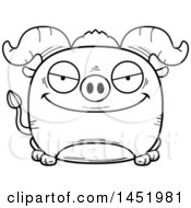 Clipart Graphic Of A Cartoon Black And White Lineart Sly Ox Character Mascot Royalty Free Vector Illustration