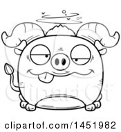 Clipart Graphic Of A Cartoon Black And White Lineart Drunk Ox Character Mascot Royalty Free Vector Illustration